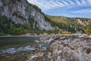 Small rapids in the river Ardeche, France.