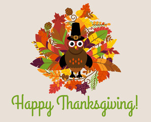 Cute Thanksgiving Turkey with a Floral Wreath - Vector