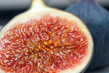 Fig half with seeds macro