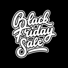 Black Friday Sale badge with handmade lettering, calligraphy with outlines and dark background for logo, banners, labels, prints, posters, web, presentation. Vector illustration.