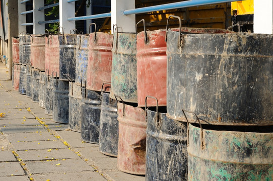 Many steel tanks waste contain garbage from water pipes