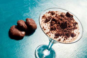 Tiramisu cake in glass, classic Italian dessert