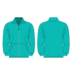 turquoise color fleece outdoor jacket isolated vector on the white background