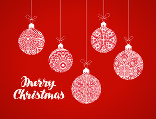 Decorative Christmas balls. Xmas greeting card. Vector illustration