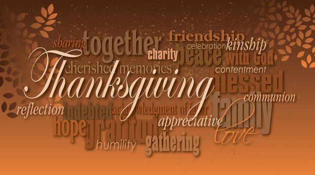 Thanksgiving holiday word montage with leaves