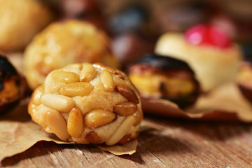 roasted chestnuts and panellets, typical snack in All Saints Day