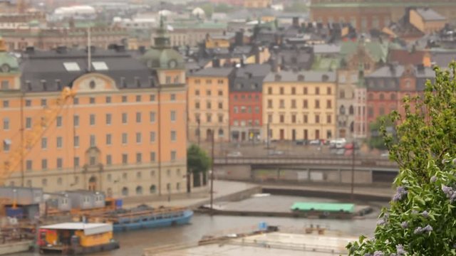 Stockholm view with the harbour, traffic and old buildings in Gamla Stan.