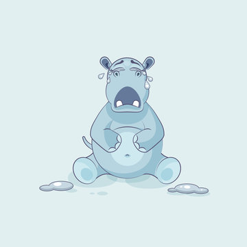 Emoji character cartoon Hippopotamus crying