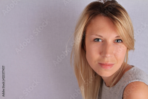 Beautiful Smiling Happy 30 Year Old Woman Portrait Hair With Balayage