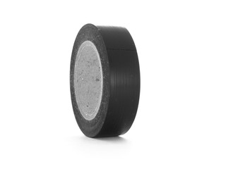 Protective sticky black insulating tape coil isolated on white background