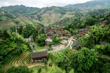 Gordijnen Lonjii rice terraces, Dazhai village, Aerial view, Guilin, China © Alessandro Orati