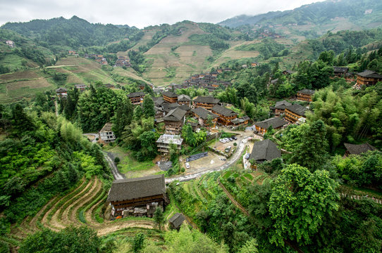 Fototapeta Lonjii rice terraces, Dazhai village, Aerial view, Guilin, China