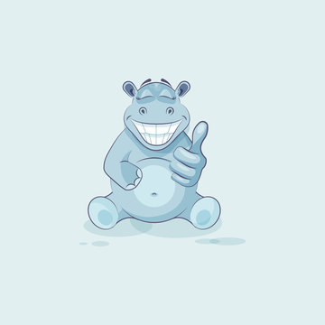 Emoji character cartoon Hippopotamus approves with thumb up