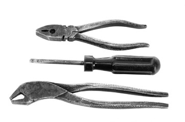 Three Old Tools on white background.