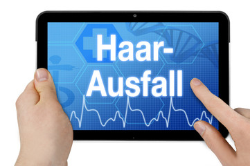 Tablet mit Diagnose und Haarausfall