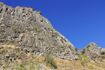 Fototapeta na wymiar basalt columns in the steppes of Armenia Garni