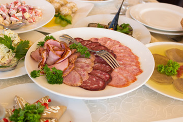 sliced sausage in a restaurant