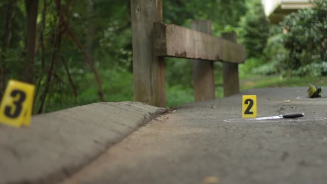Crime Scene Markers Outside on Rural Road