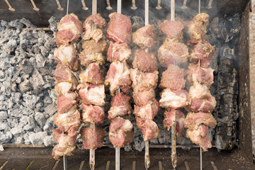 The shish kebab prepares on a brazier