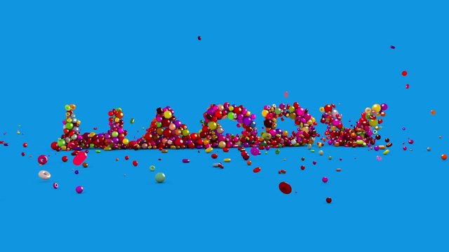 Happy Birthday, 3d animation. Birthday background with text from candy. 