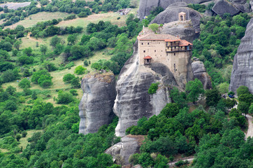Fototapeta na wymiar Monastery on top of rock in Meteora, Greece