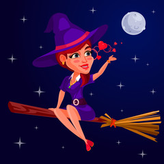 Vector illustration of a young girl witch
