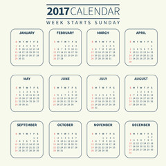 Calendar template for 2017