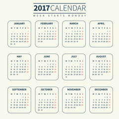 Calendar template for 2017