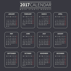 Calendar template for 2017