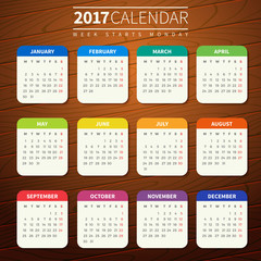 Calendar template for 2017