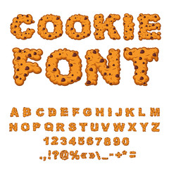 Cookies font. Biscuits with chocolate Drops alphabet. Letters of