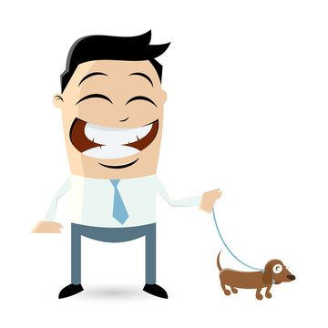 clipart of a man walking the dog
