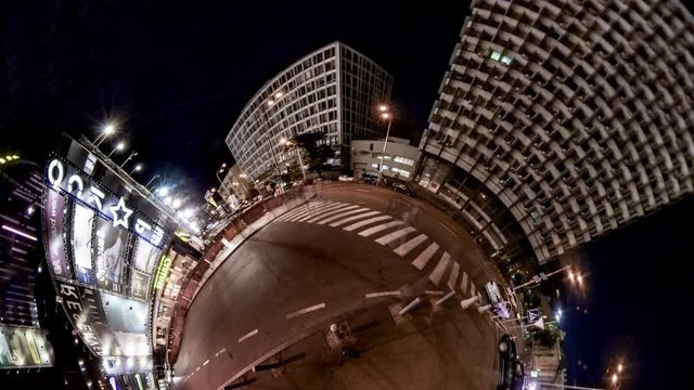 Little Tiny Planet 360 Degree Kiev Metro Station Palace of Sports in Evening Lights Modern Buildings Kiev Sights Tourism in Ukraine Cityscape Silhouettes