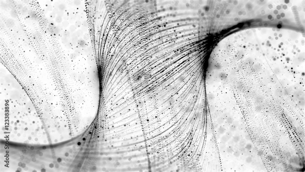 Poster 3d rendering background with twisted particle strings.