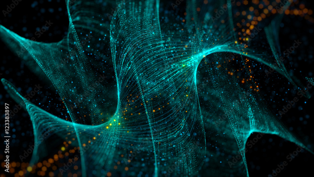 Fototapete 3d rendering background with twisted particle strings.