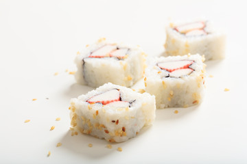 Sushi rolls on white background
