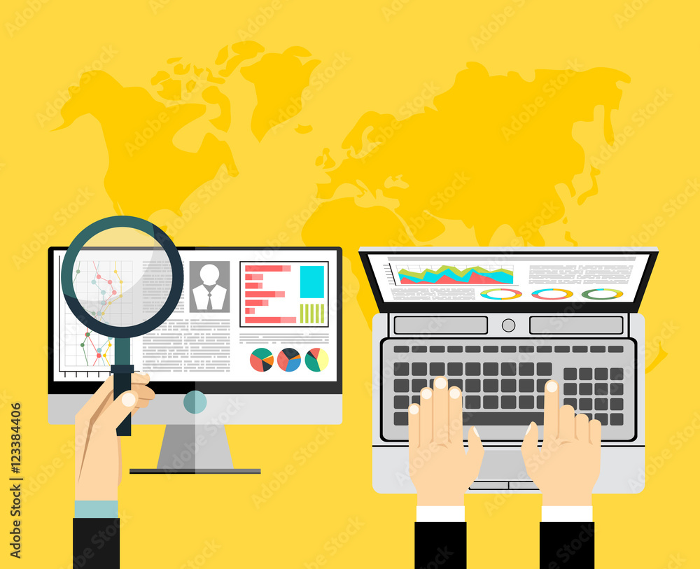 Aufkleber analytics information and development website statistic. concepts for web banners, printed and promo