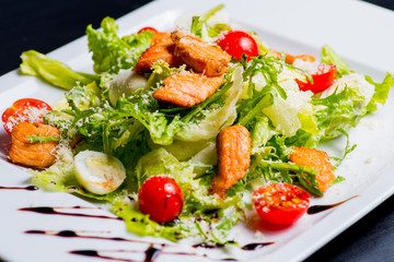 salad with seafood and quail eggs