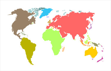 Fototapeta na wymiar World map colorful isolated on white background.