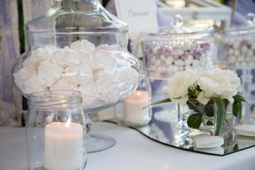 table with confetti in all colors