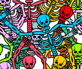 Day of the Dead skeletons and sombrero. Multi-colored skull in M