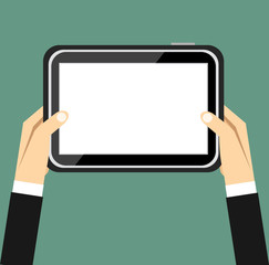 Male hands holding a tablet PC.