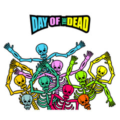 Day of the Dead skeletons and sombrero. Multi-colored skull in M