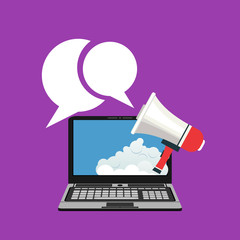 megaphone loudspeaker marketing promotion announcement communication shout online laptop cloud