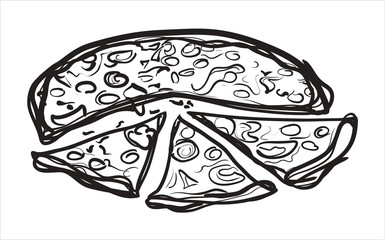 Pizza vector sketch. Fast food. Hand drawn illustration on white background