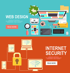 Flat designed banners for graphic design and web design. Security and Cloud Technology Concept.