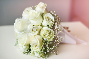 Beautiful wedding bouquet, white roses
