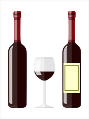 Red Wine bottle and glass on white background