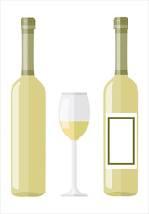 Wine bottle and wine glass on white background. Vector illustration