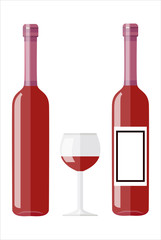 Rose Wine Bottle and a Full Glass Isolated on a White Background.